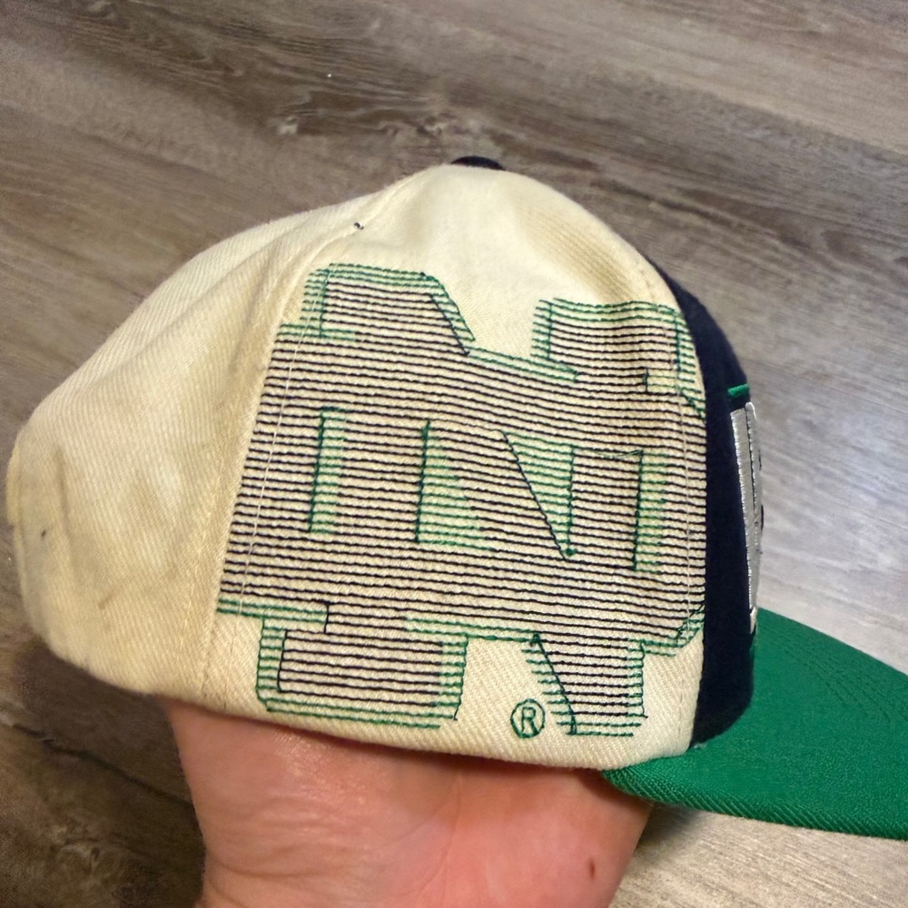 Vintage Adidas Notre Dame Fighting Irish Snapback Hat Cap Navy Green Tan - Picture 3 of 6